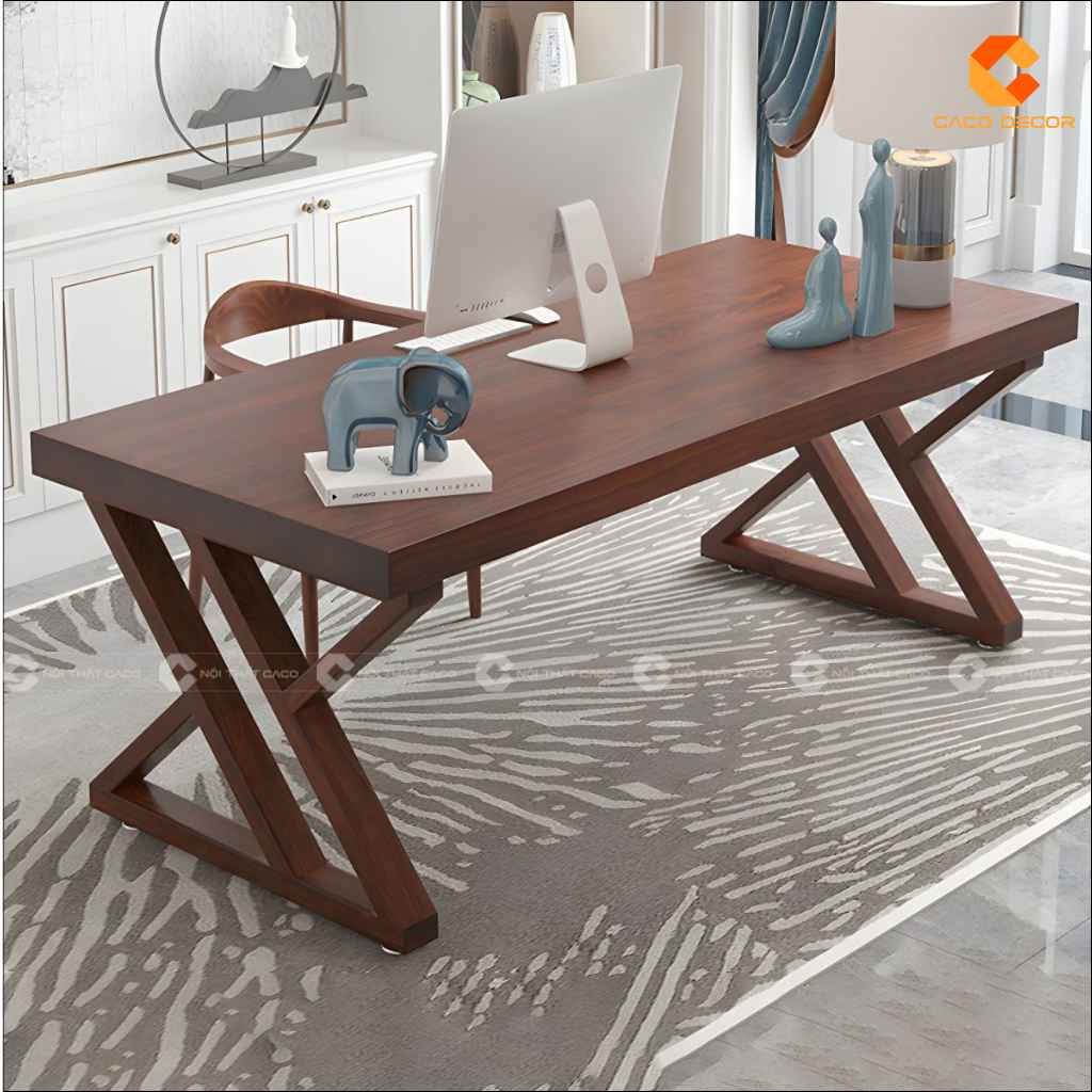 Bàn Giám Đốc Gỗ Tự Nhiên BGD058 Chân Chữ X Độc Đáo 3