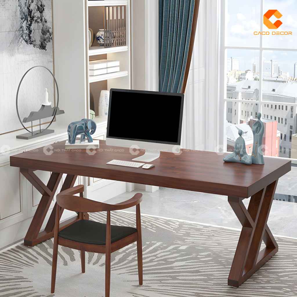 Bàn Giám Đốc Gỗ Tự Nhiên BGD058 Chân Chữ X Độc Đáo 4