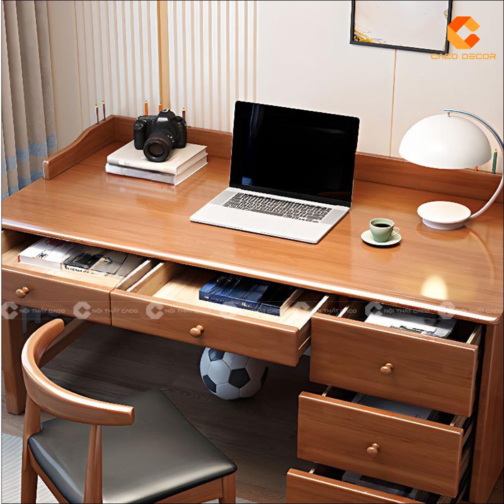 Bàn làm việc gỗ tự nhiên BLV047 với hệ ngăn kéo