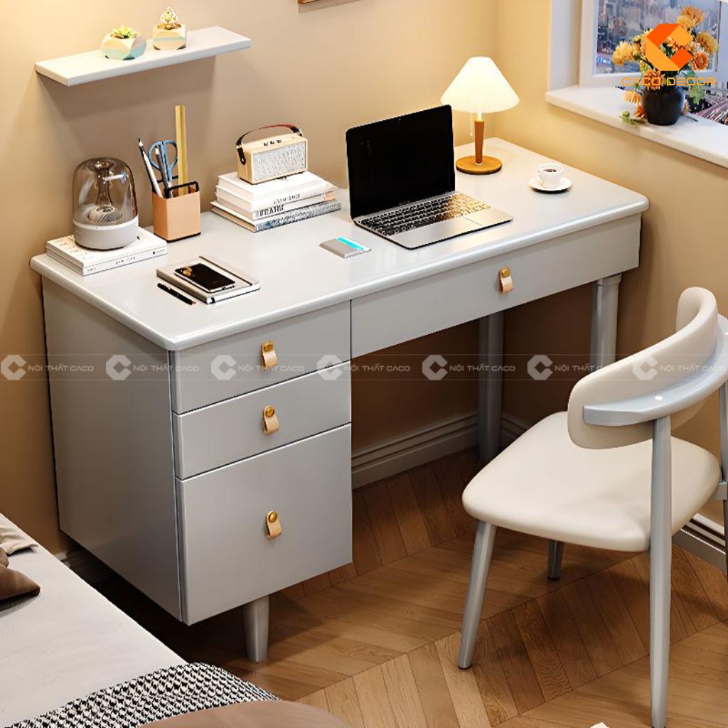 Bàn làm việc gỗ tự nhiên BLV052 màu trắng thanh lịch