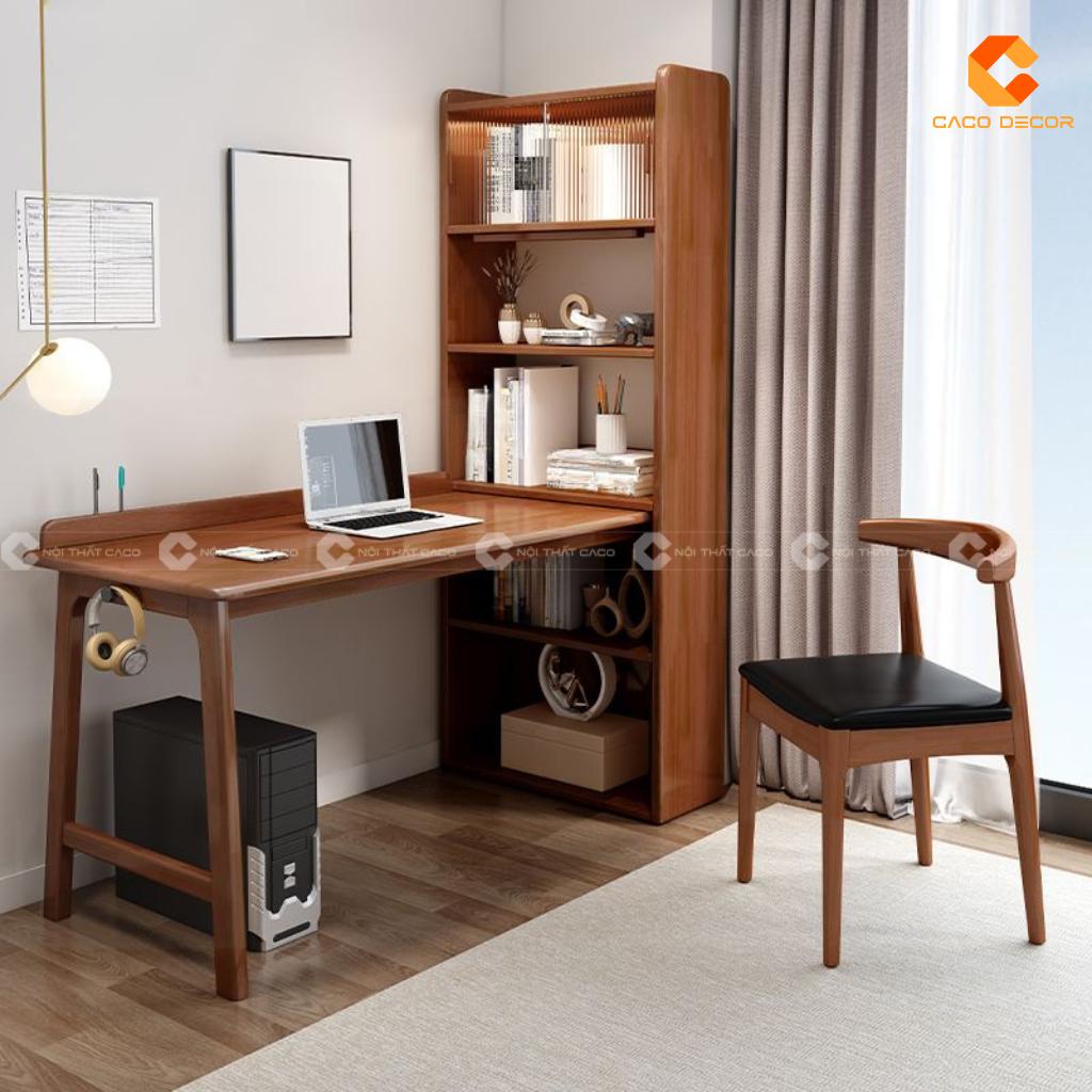 Bàn làm việc gỗ tự nhiên BLV054 kèm kệ sách