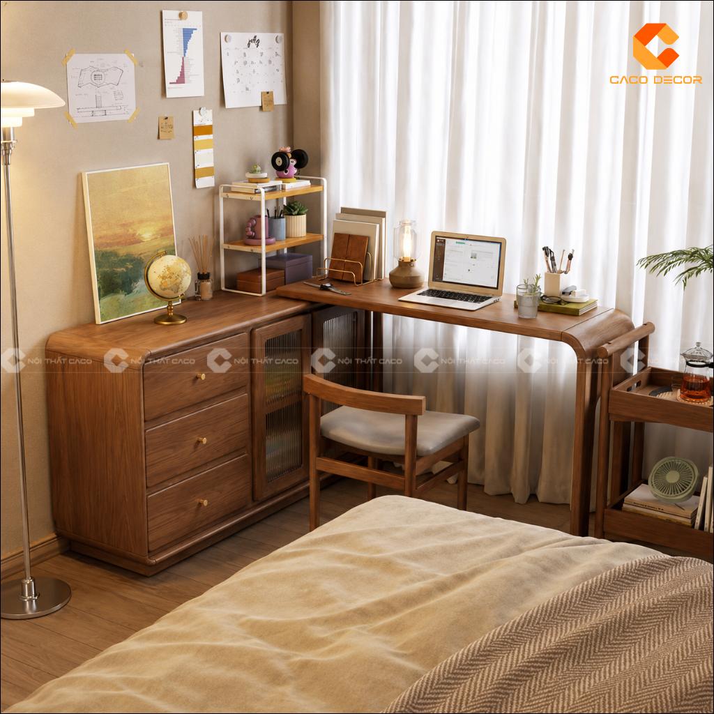 Bàn Làm Việc Tại Nhà Gỗ Tự Nhiên BLV057 Liền Tủ Tiện Nghi 6
