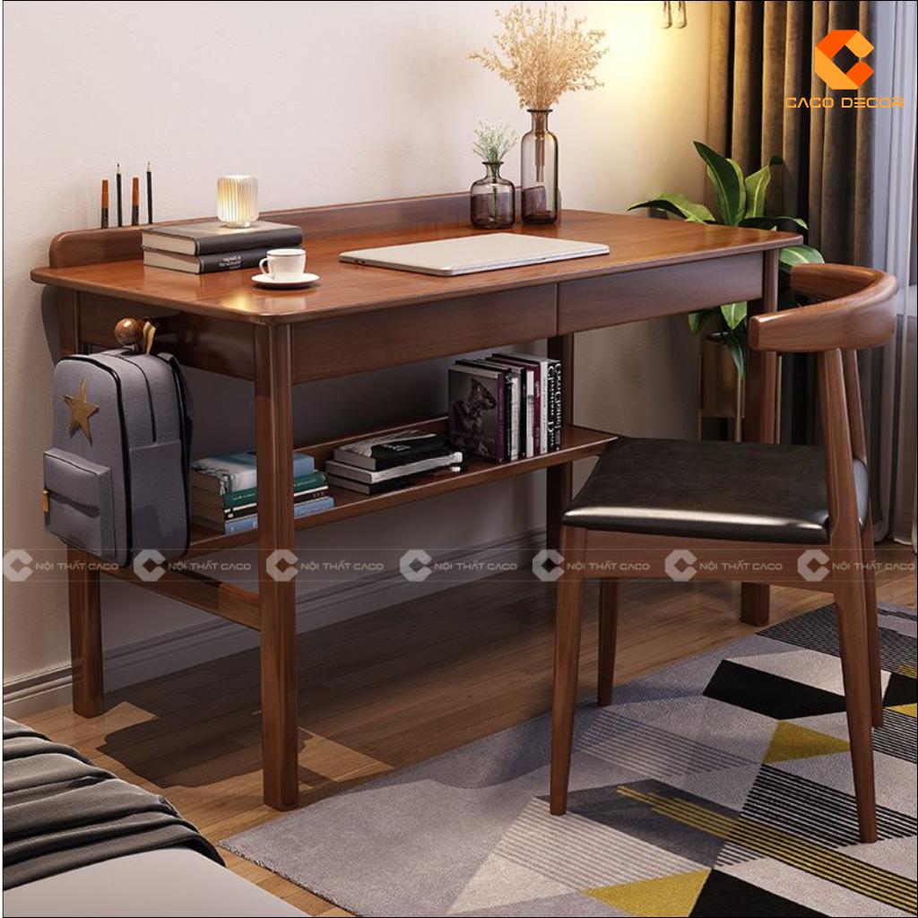 Bàn Làm Việc Tại Nhà Gỗ Tự Nhiên BLV058 Có Kệ Sách 1