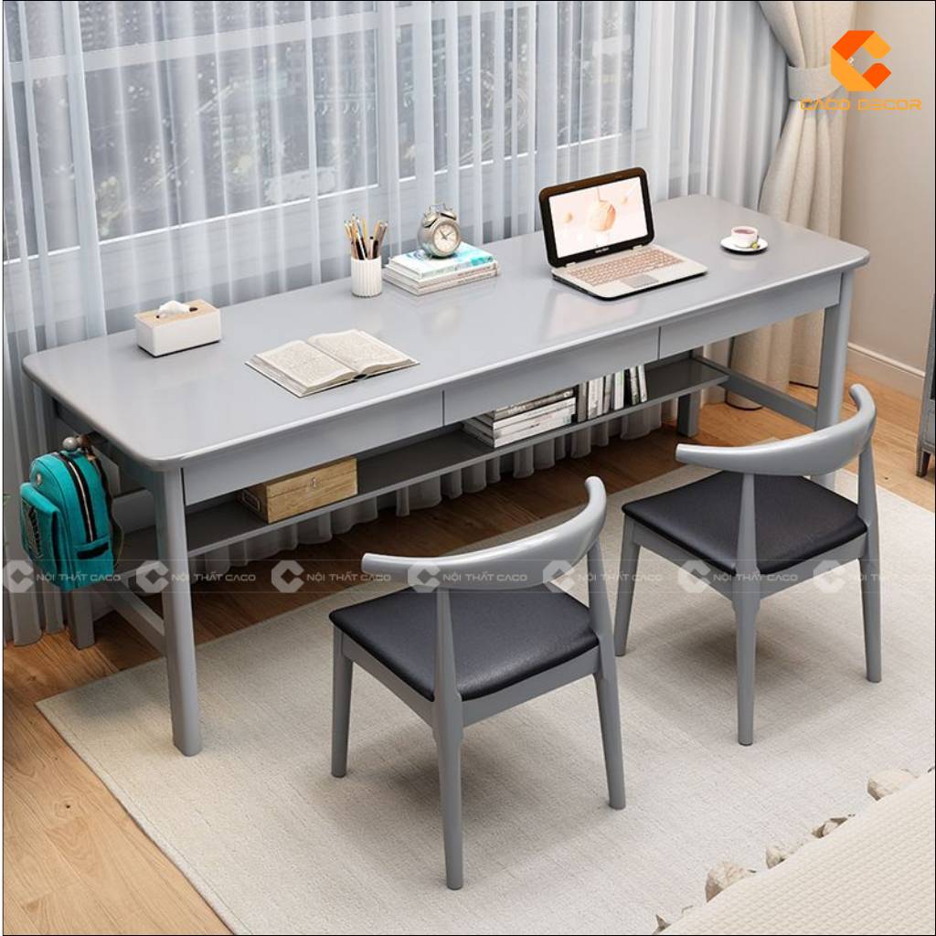 Bàn làm việc gỗ tự nhiên BLV061 màu xám có ngăn kéo