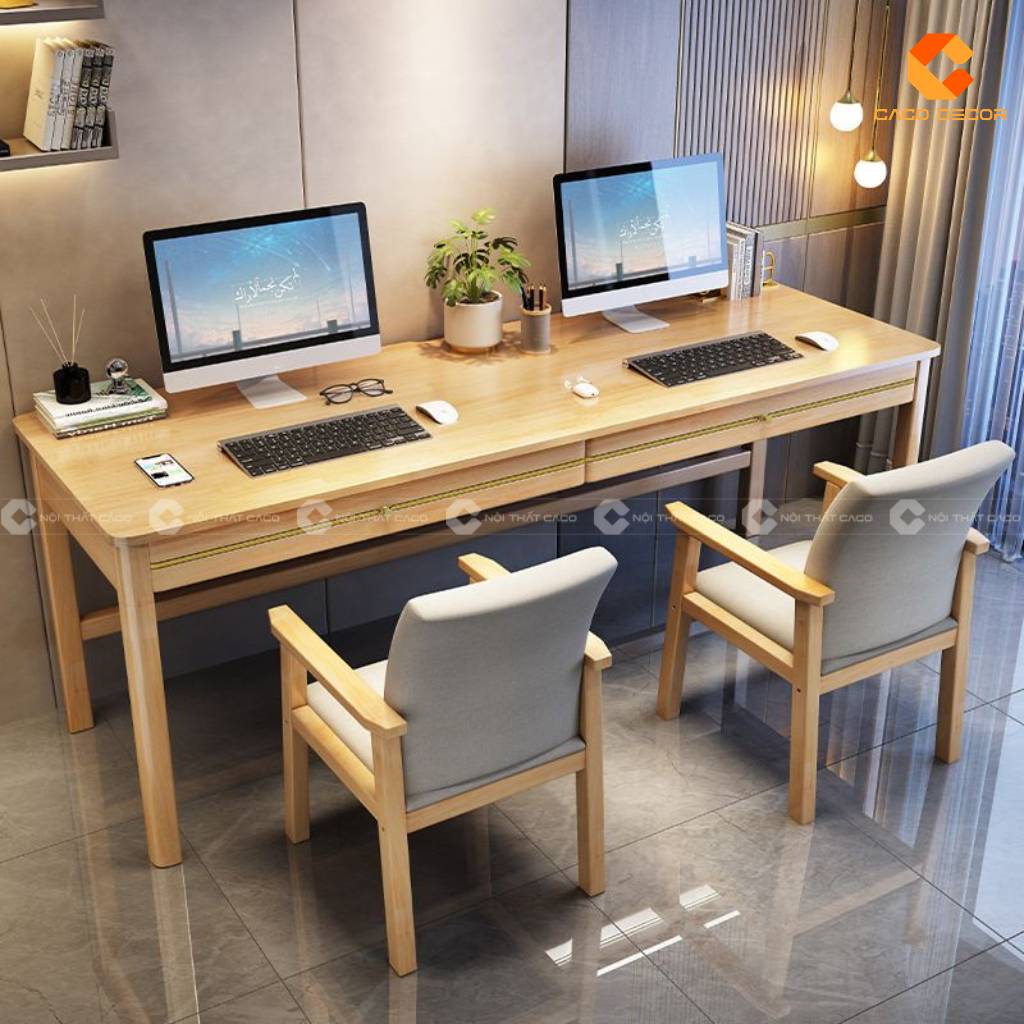 Bàn làm việc hai người BLV061 màu gỗ sáng