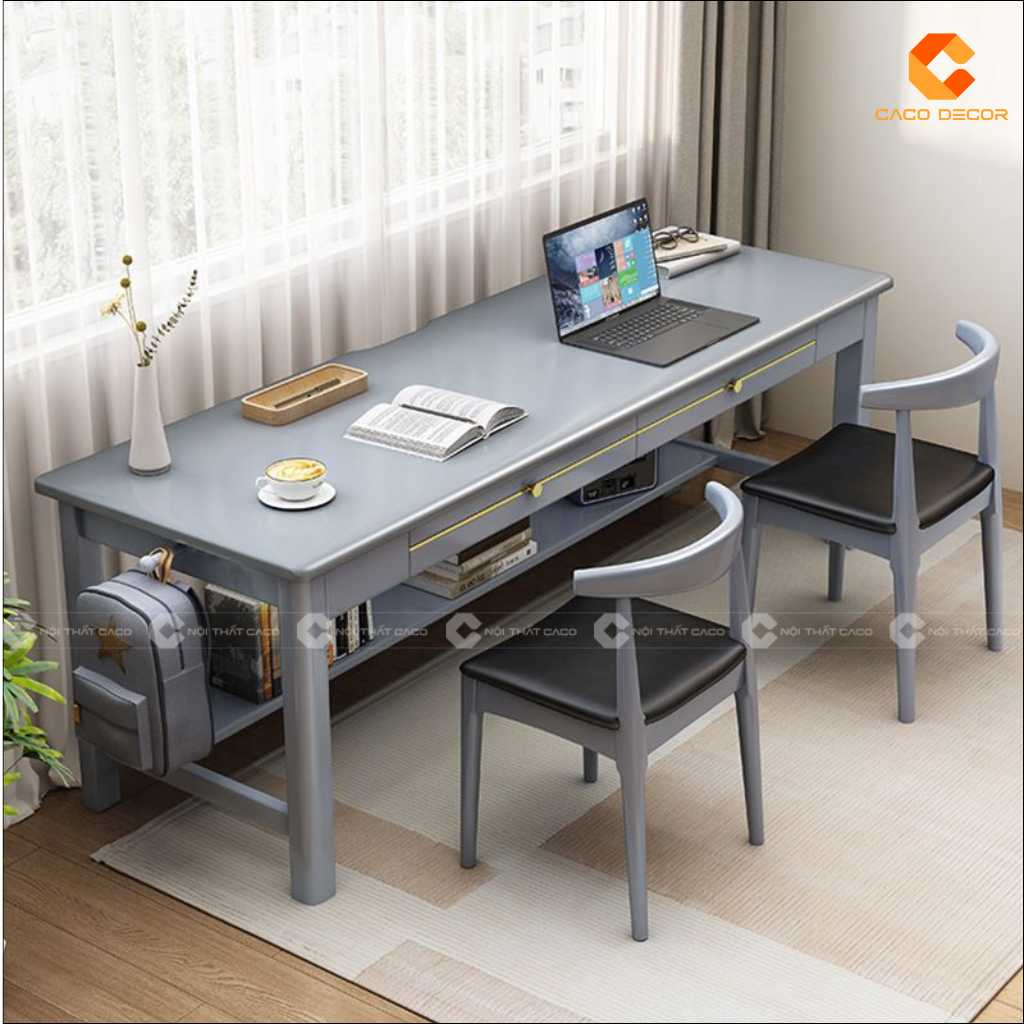 Bàn Làm Việc Tại Nhà Gỗ Tự Nhiên BLV060 Cho Hai Người 6