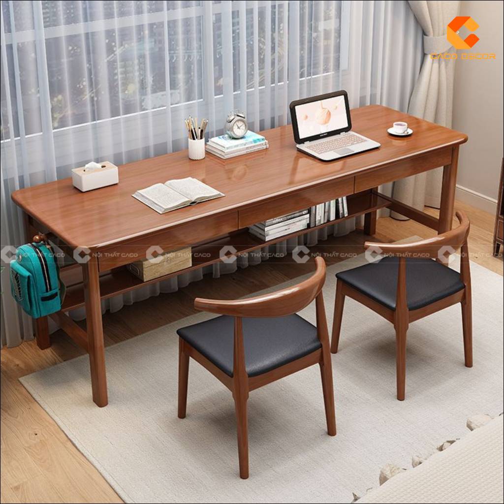 Bàn làm việc tại nhà BLV061 màu nâu gỗ có mặt bàn dài