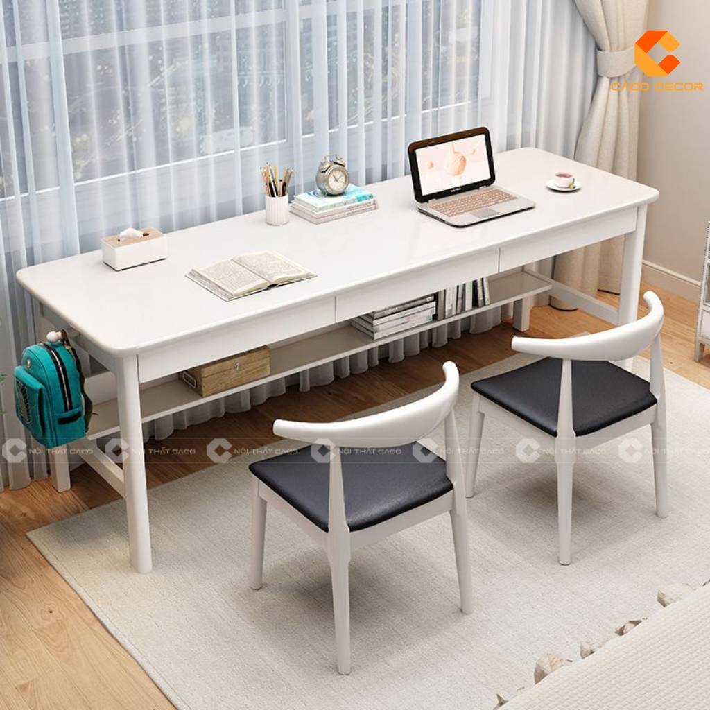 Bàn làm việc tại nhà gỗ tự nhiên BLV061 màu trắng