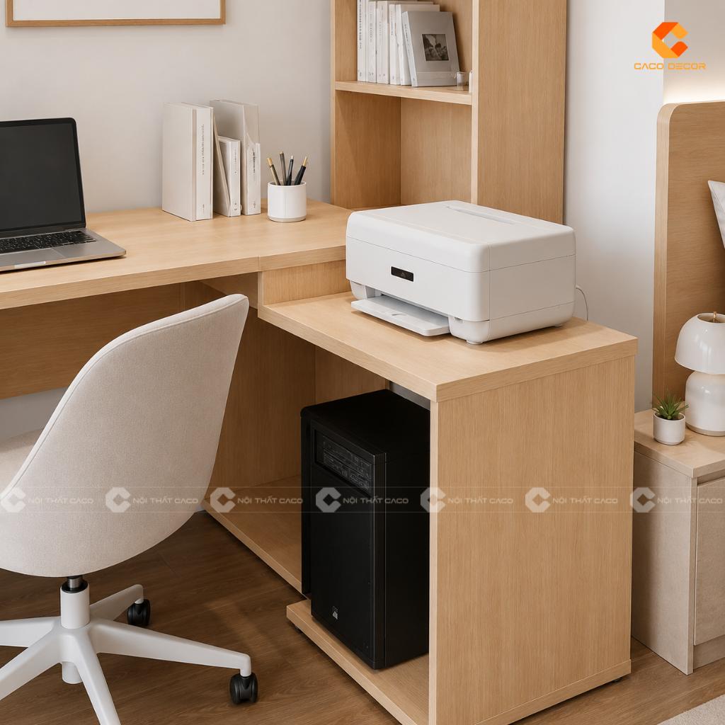 Khu vực để CPU và máy in của bàn làm việc tại nhà BLV019