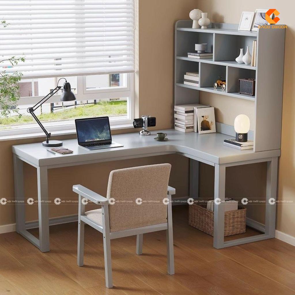 Bàn Làm Việc Tại Nhà Gỗ Tự Nhiên Chữ L Có Kệ Sách BLV046 1