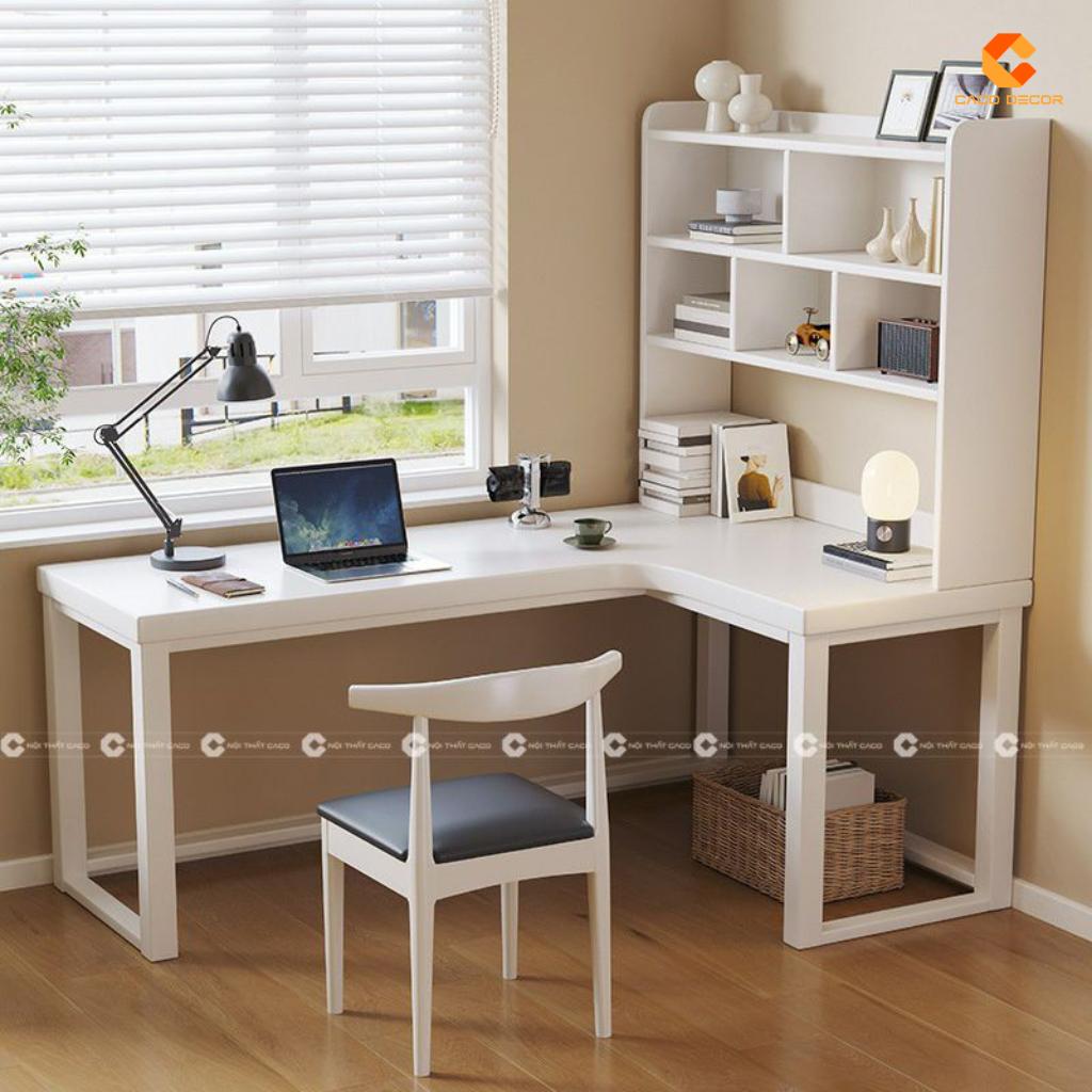 Bàn Làm Việc Tại Nhà Gỗ Tự Nhiên Chữ L Có Kệ Sách BLV046 3
