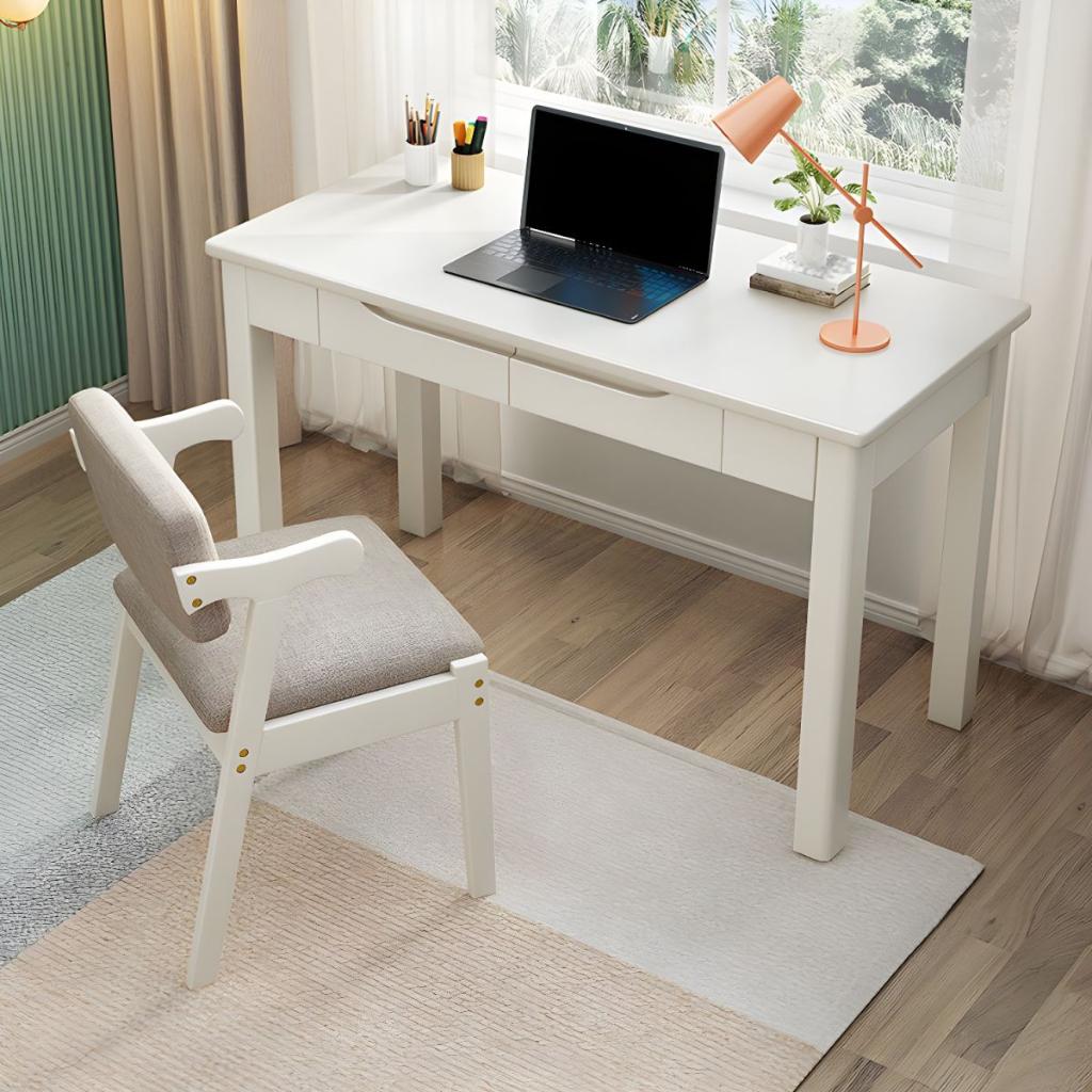 Bàn làm việc tại nhà gỗ tự nhiên BLV048 màu trắng