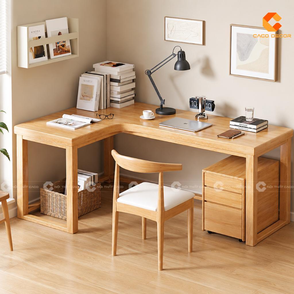 Bàn làm việc tại nhà gỗ tự nhiên BLV049 thiết kế chữ L rộng rãi