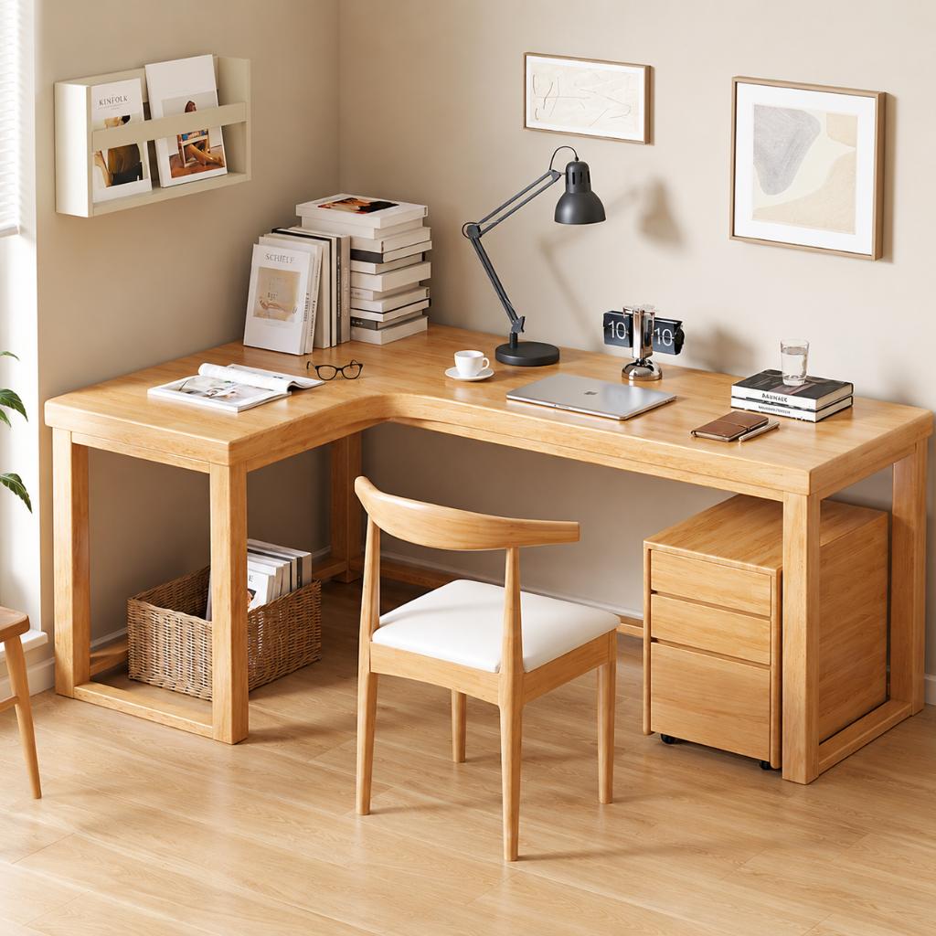 Bàn làm việc tại nhà gỗ tự nhiên BLV049 thiết kế chữ L rộng rãi