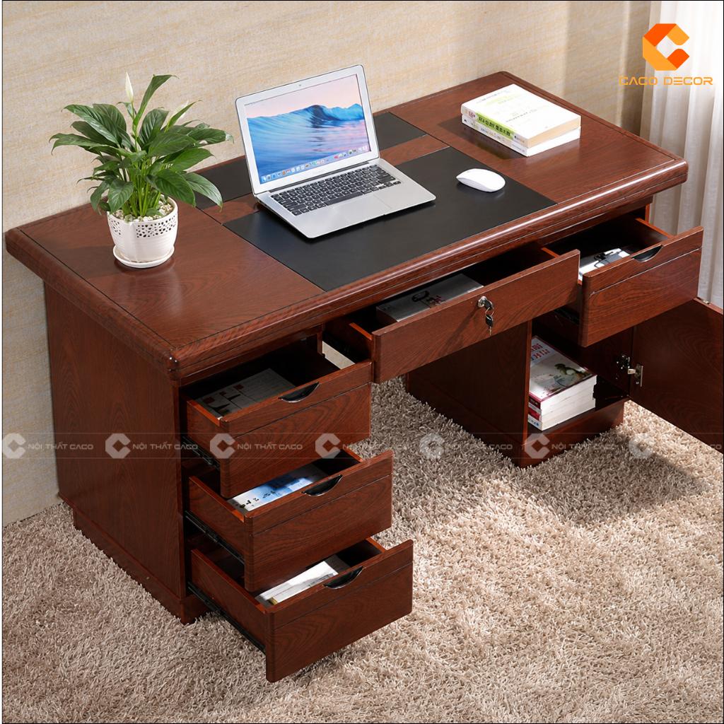 Bàn làm việc tại nhà gỗ tự nhiên BLV055 có nhiều ngăn kéo