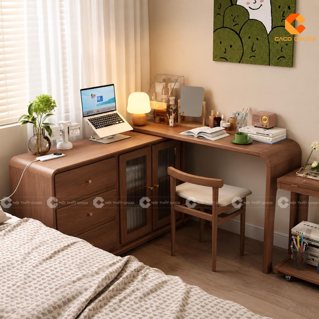 Bàn Làm Việc Tại Nhà Gỗ Tự Nhiên BLV057 Liền Tủ Tiện Nghi 3