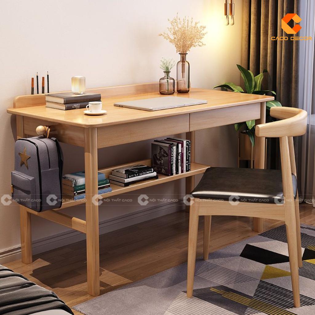Bàn Làm Việc Tại Nhà Gỗ Tự Nhiên BLV058 Có Kệ Sách 5