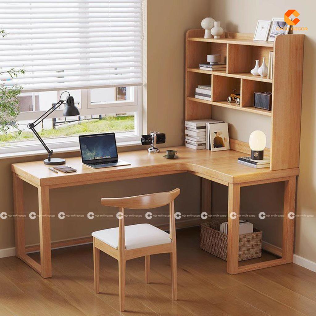 Bàn Làm Việc Tại Nhà Gỗ Tự Nhiên Chữ L Có Kệ Sách BLV046 4