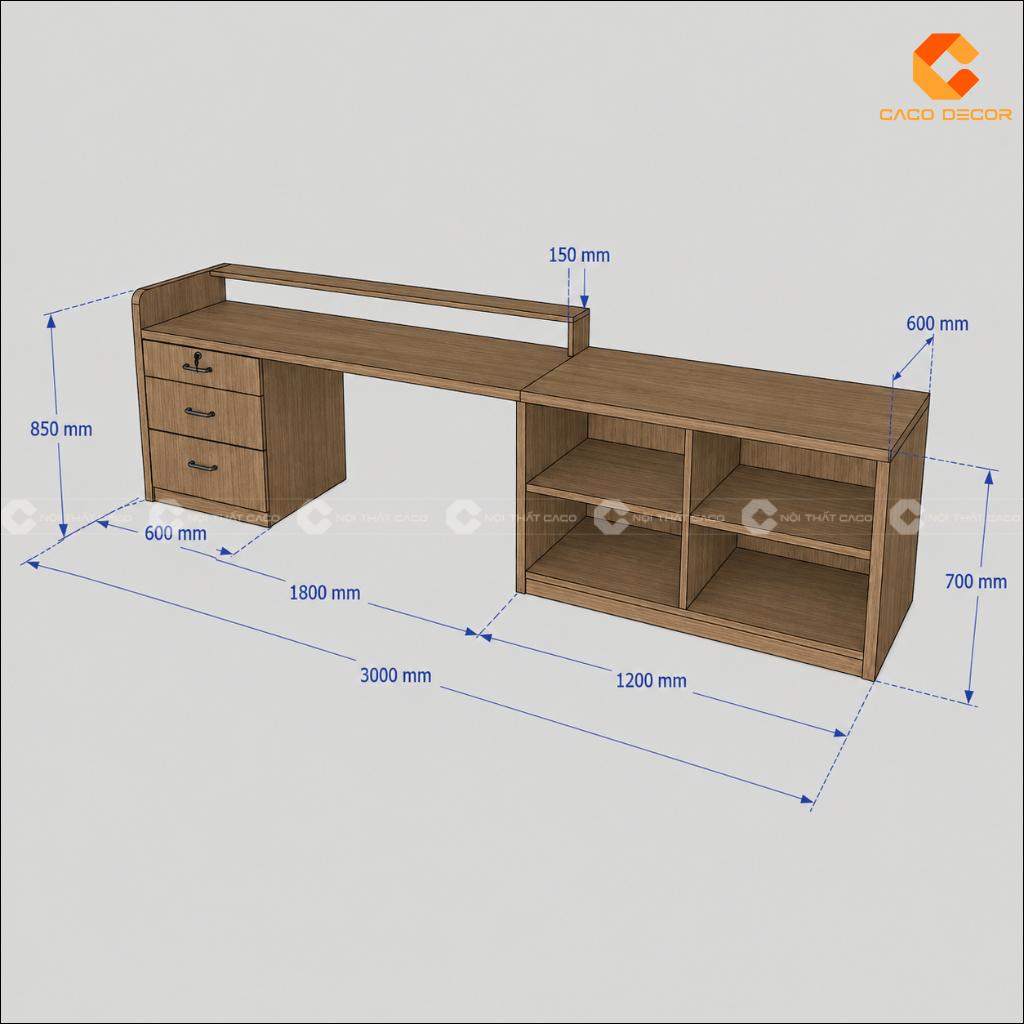 Quầy Lễ Tân Gỗ Tự Nhiên QLT036 Phủ Veneer Cao Cấp CaCo 1