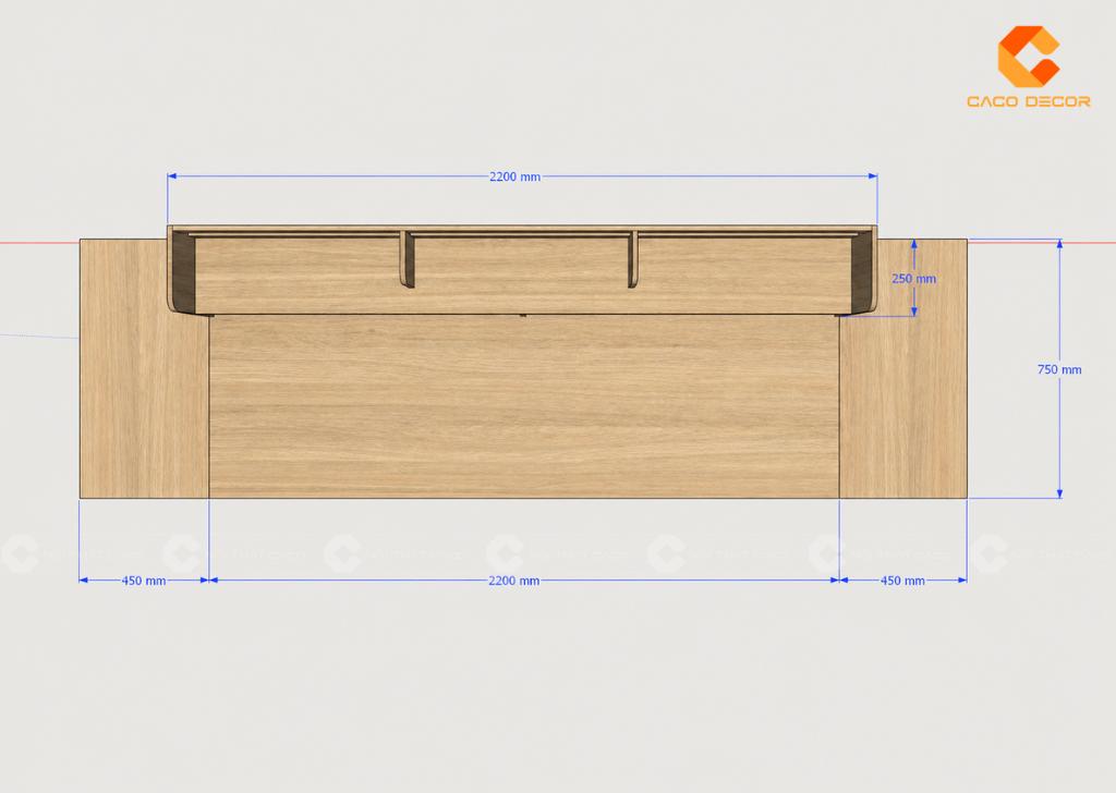 Bản vẽ mặt bằng bàn đôi với chiều dài 2200mm