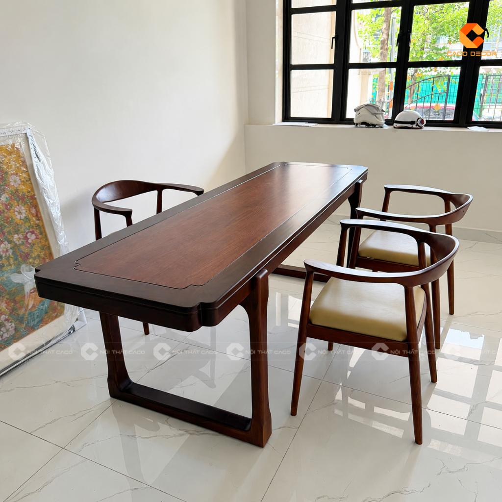 Bộ bàn ăn gỗ tự nhiên thiết kế dài rộng