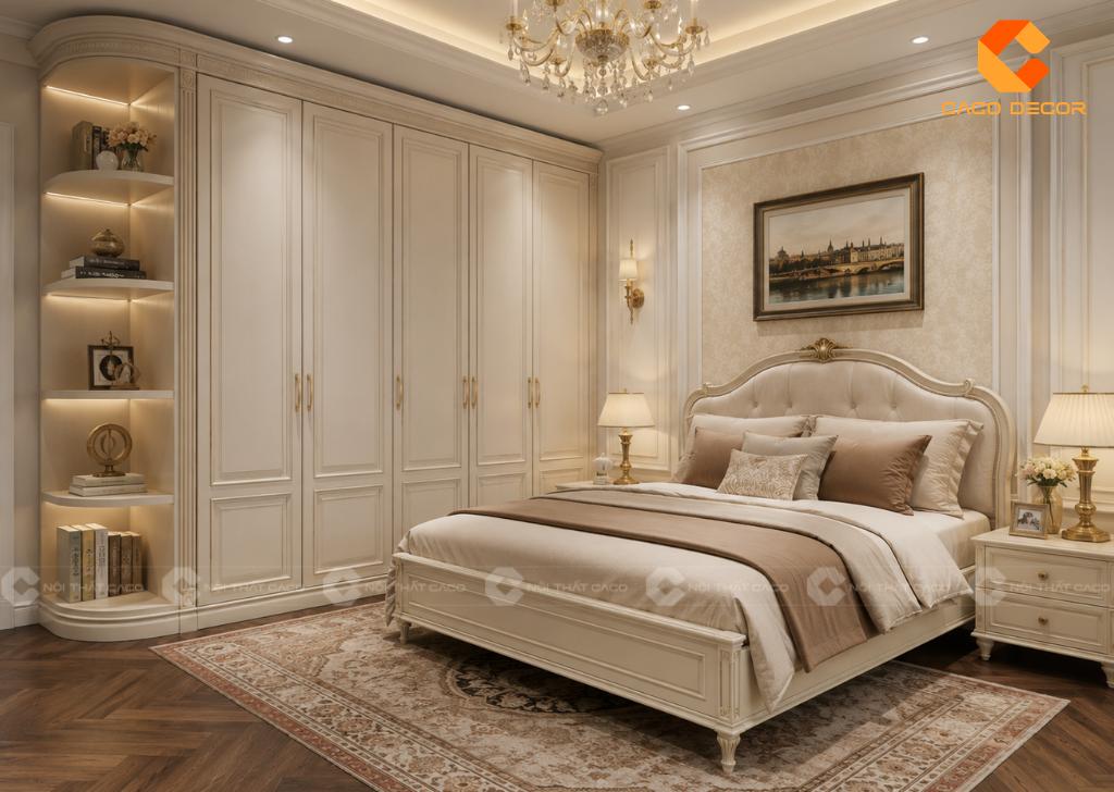 Bộ giường và tủ quần áo tân cổ điển đồng bộ
