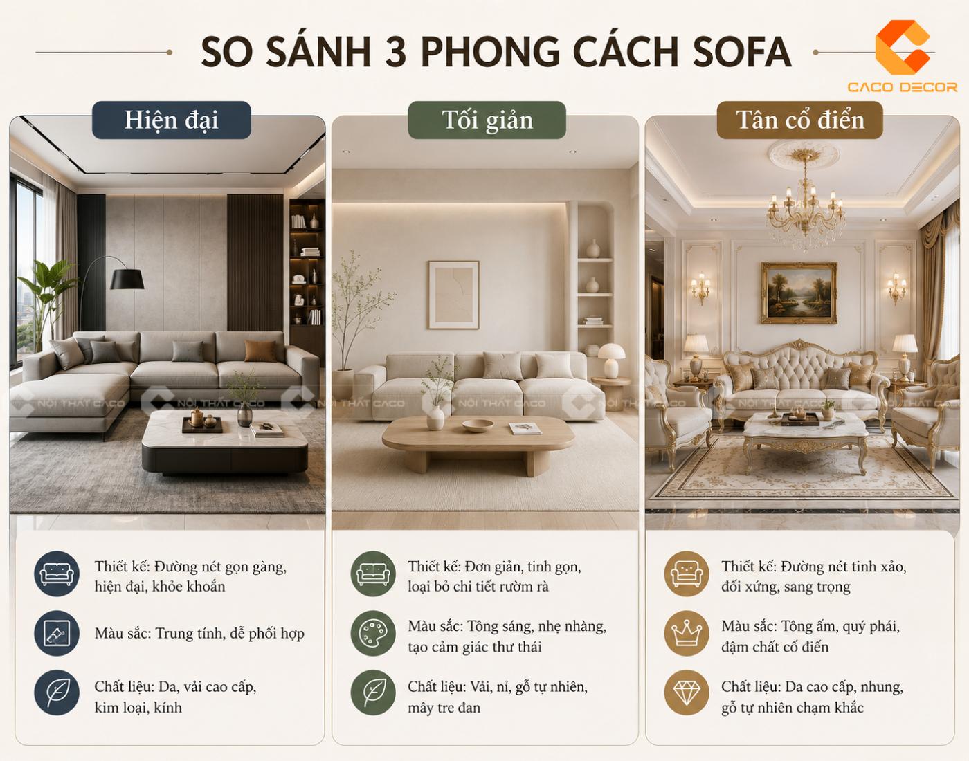 Chọn sofa đồng bộ với phong cách thiết kế phòng khách
