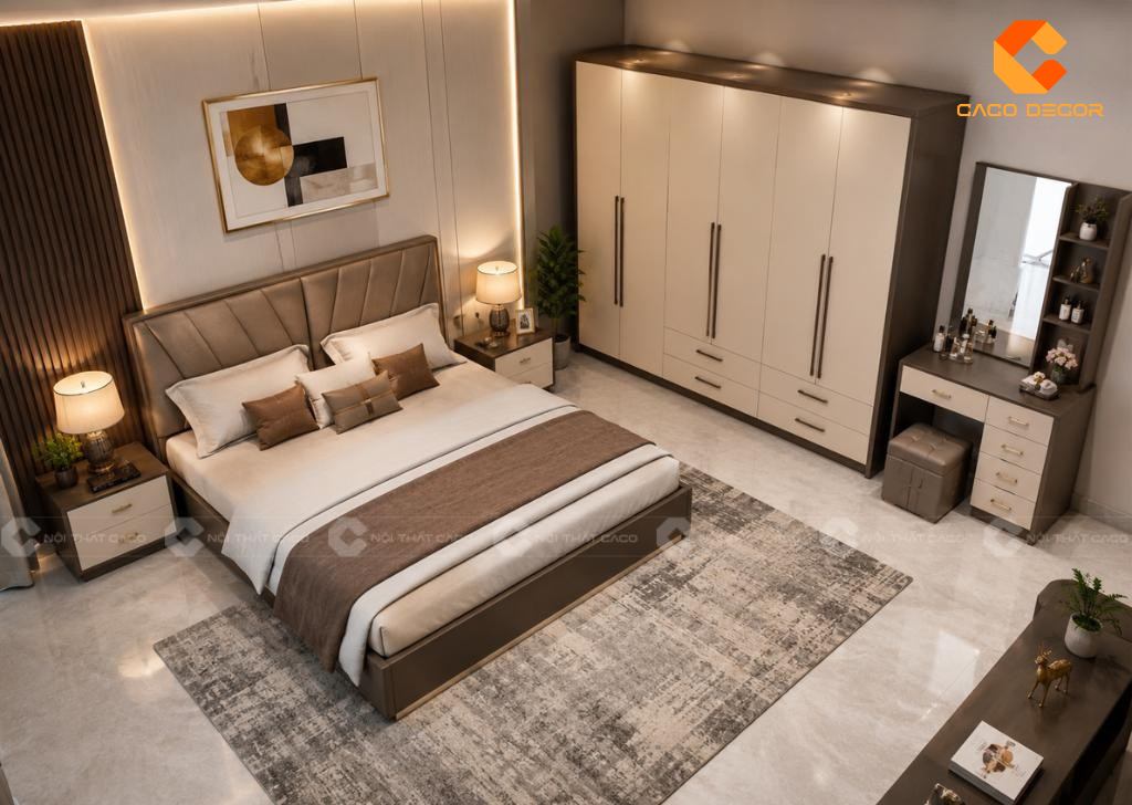 Combo giường tủ phòng ngủ hiện đại có bàn trang điểm