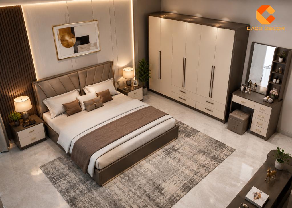 Combo giường tủ phòng ngủ hiện đại có bàn trang điểm