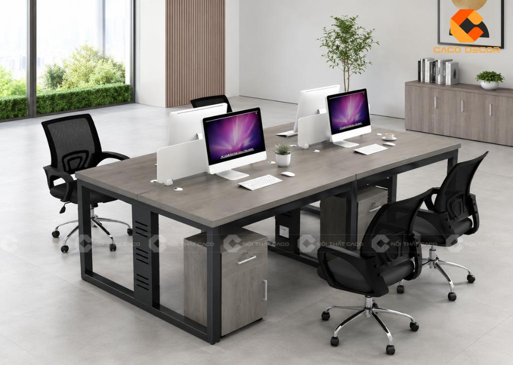 Cụm bàn 4 người có vách ngăn trắng phối mặt bàn màu xám