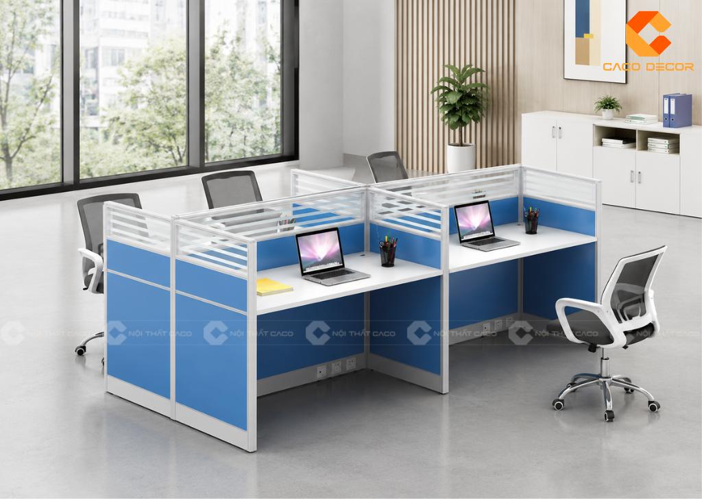 Cụm bàn làm việc văn phòng có vách ngăn xanh khung nhôm