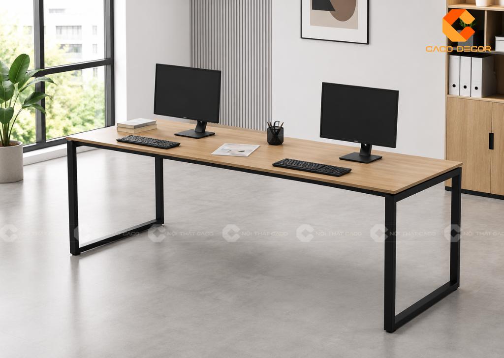 Mẫu bàn làm việc 2 người mặt gỗ MDF kết hợp chân sắt