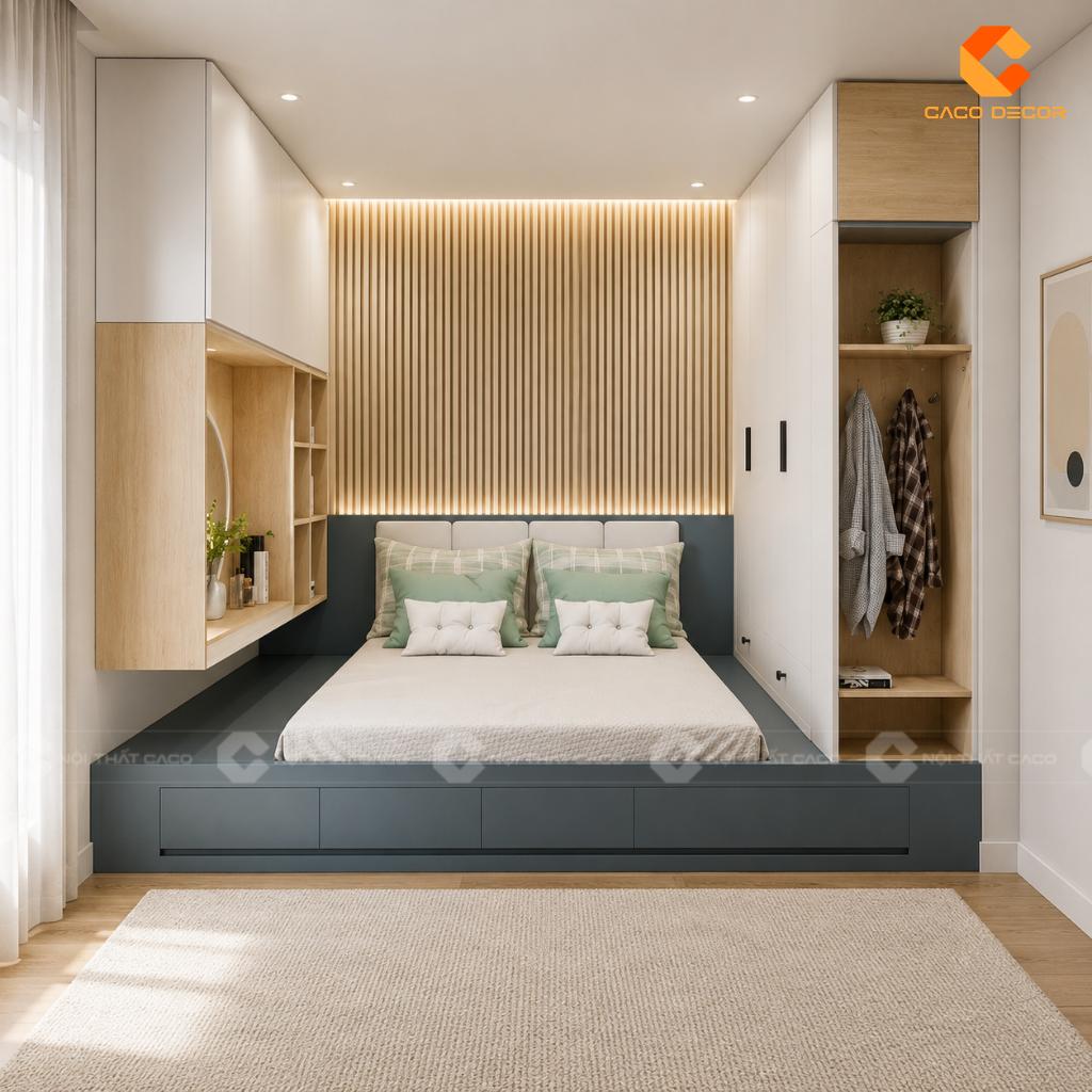 25+ Mẫu Giường Liền Tủ Thông Minh Đẹp, Tiết Kiệm Diện Tích 13