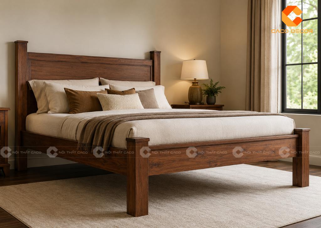 Giường gỗ 4 chân cao chắc chắn khi sử dụng
