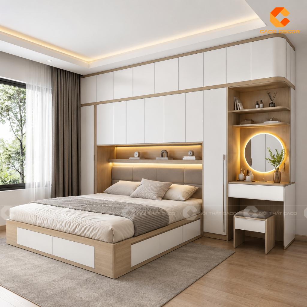 Giường liền tủ thông minh phối bàn trang điểm