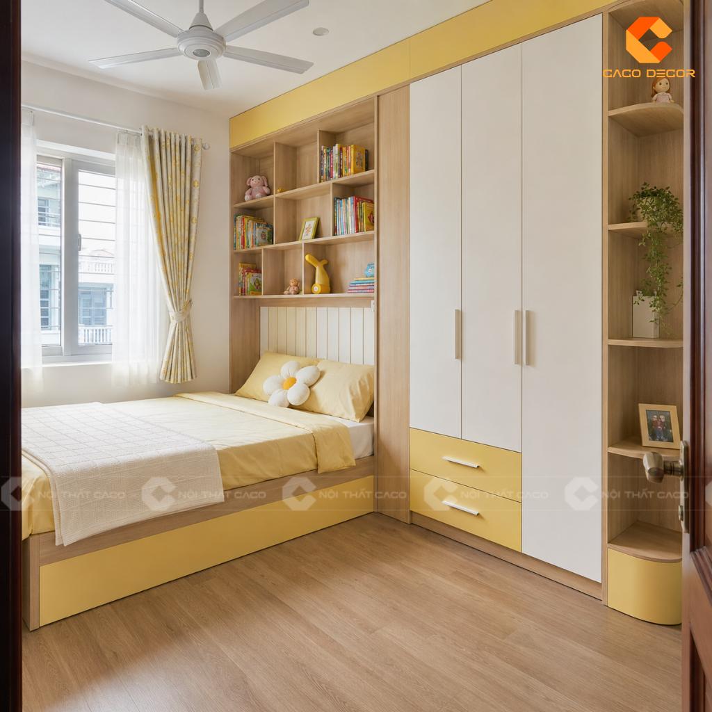 Giường liền tủ bé gái kết hợp kệ sách tiện lợi