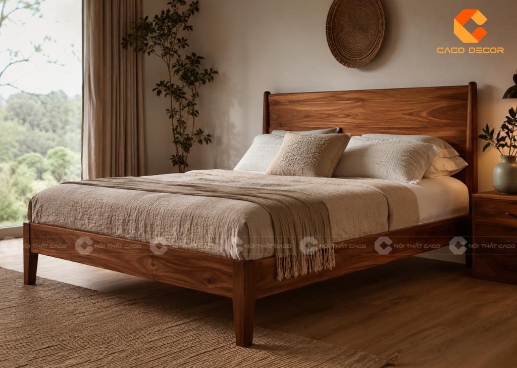 Giường ngủ gỗ chân cao bằng gỗ tự nhiên
