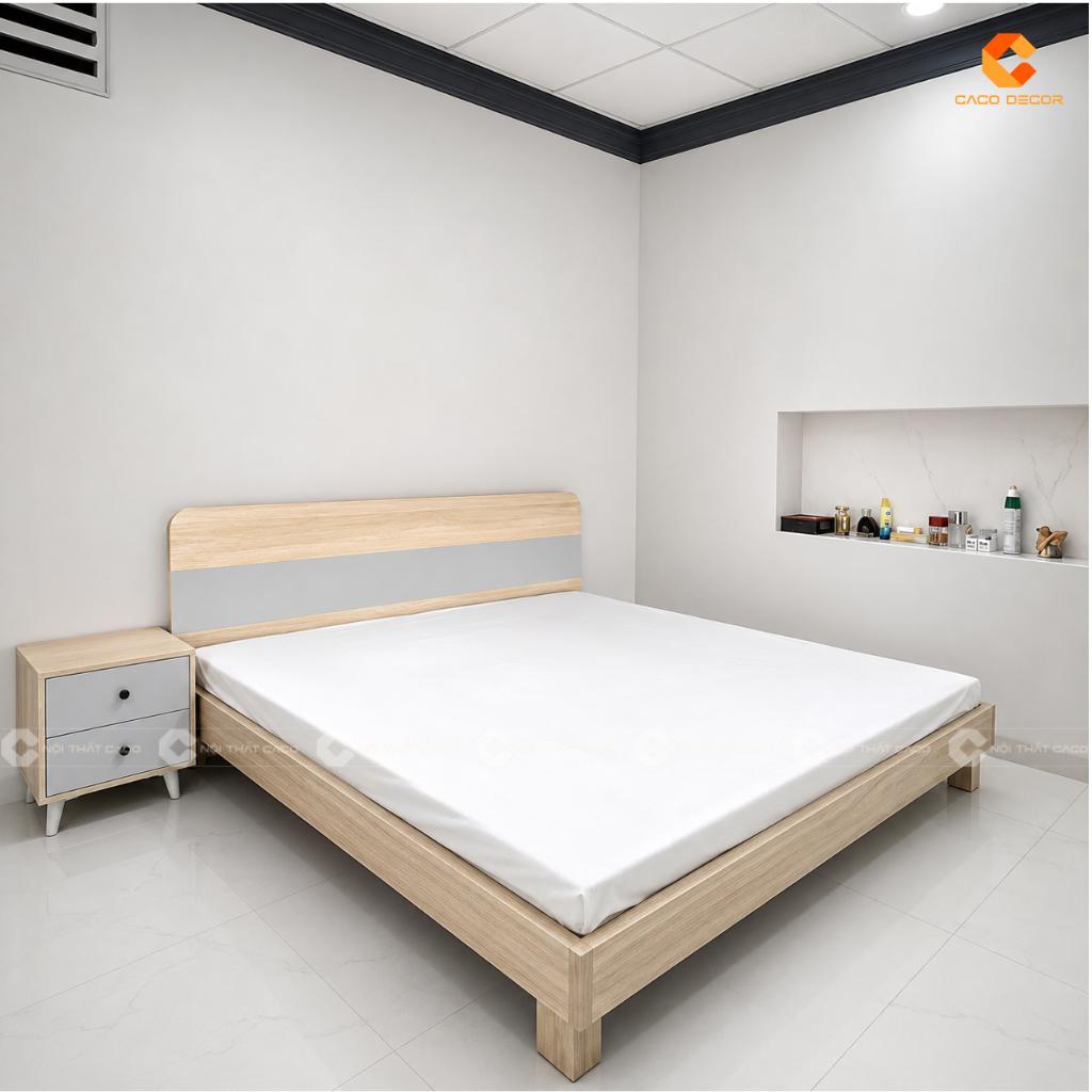 Giường ngủ gỗ công nghiệp vân gỗ sáng