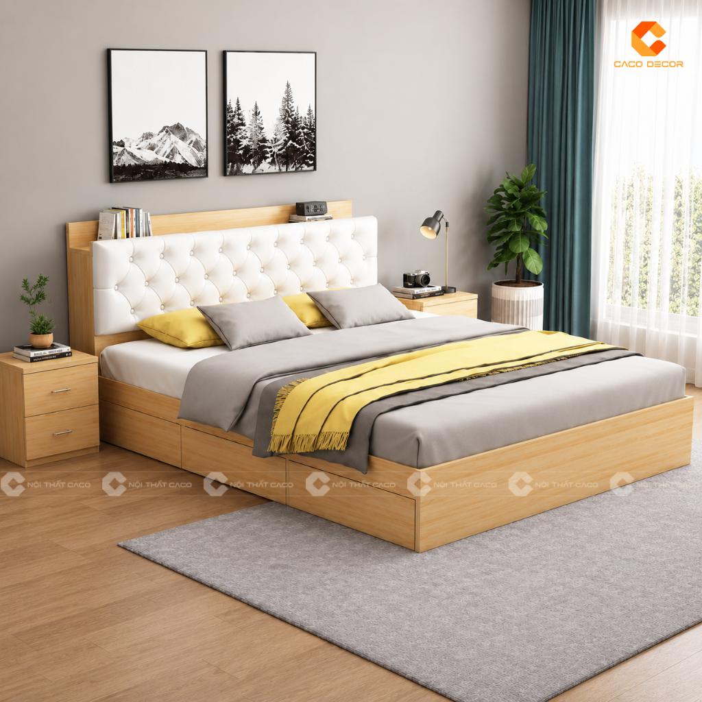 Giường ngủ gỗ công nghiệp GN07 bọc đầu nệm