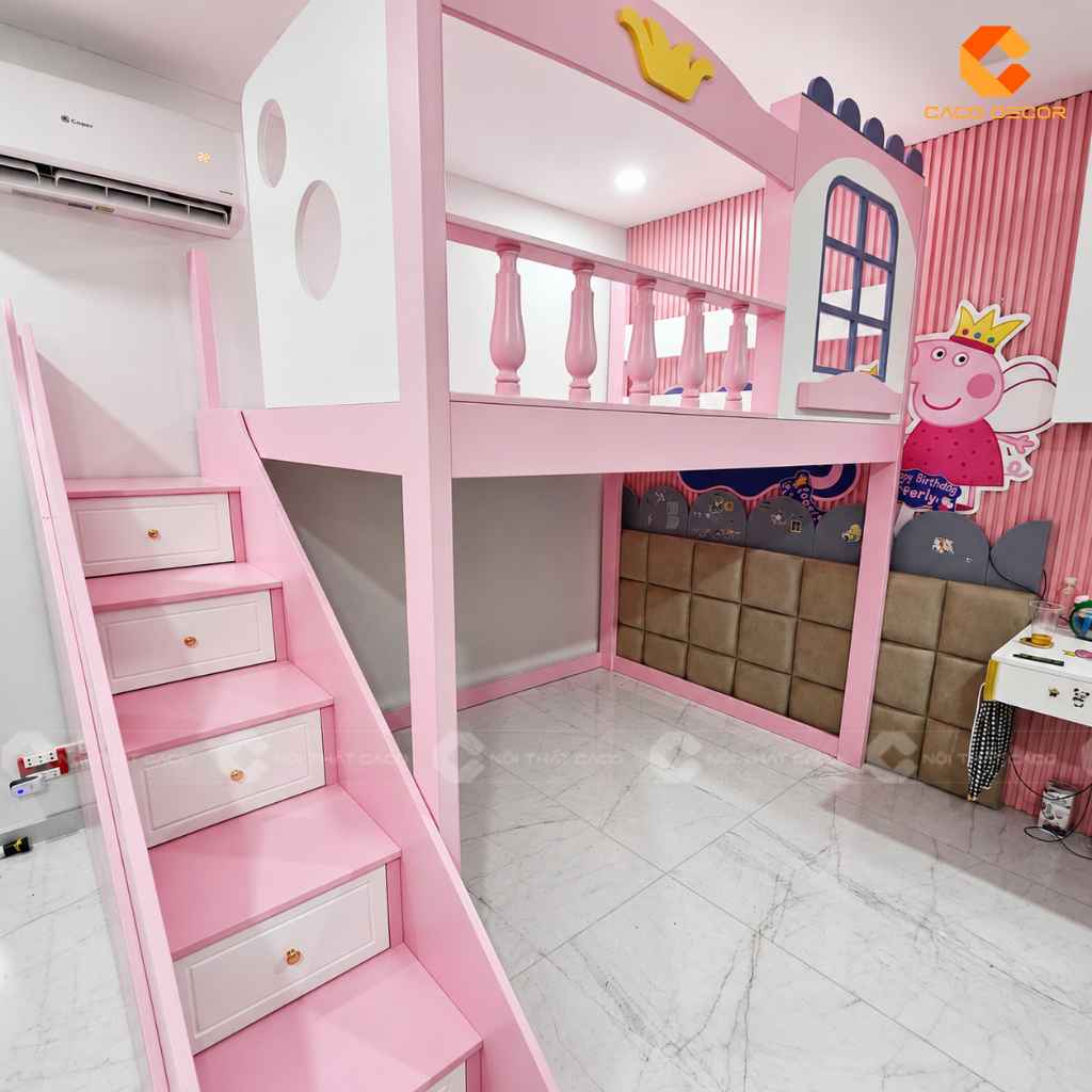 Cầu thang ngăn kéo và khu vực bên dưới giường tầng cầu trượt