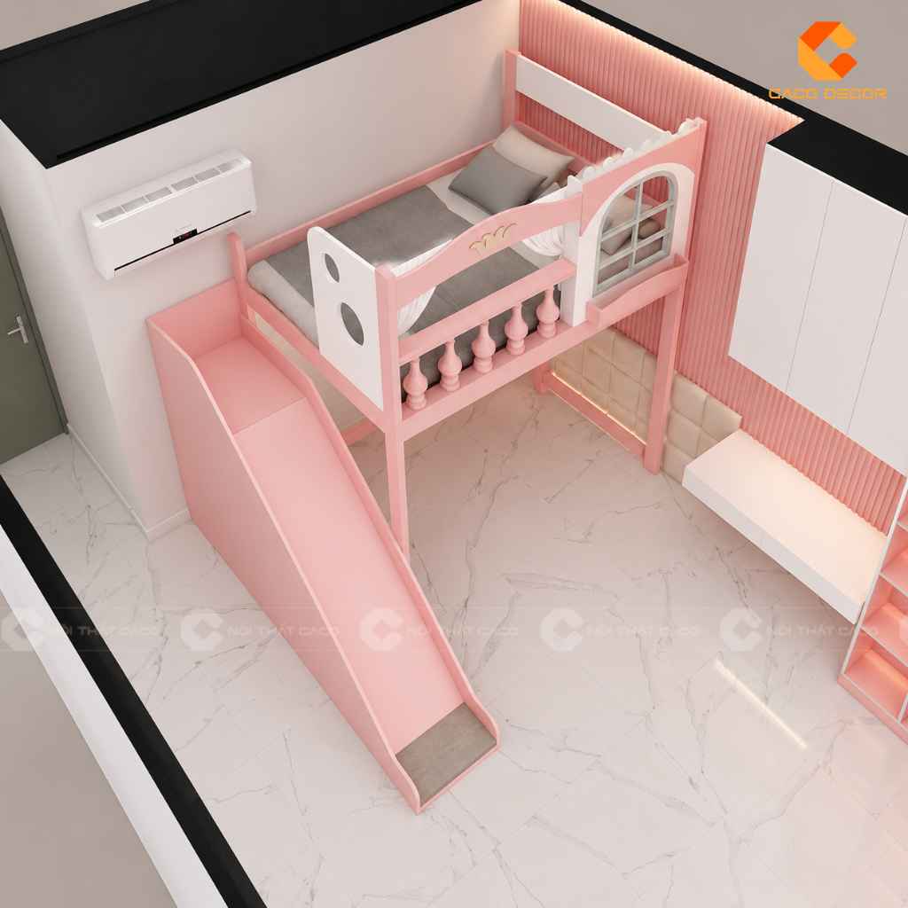 Phối cảnh 3D mẫu giường tầng cầu trượt chị Trang tại An Khánh