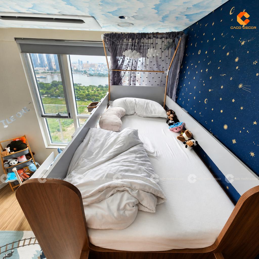 Giường tầng trẻ em trong không gian phòng ngủ thực tế