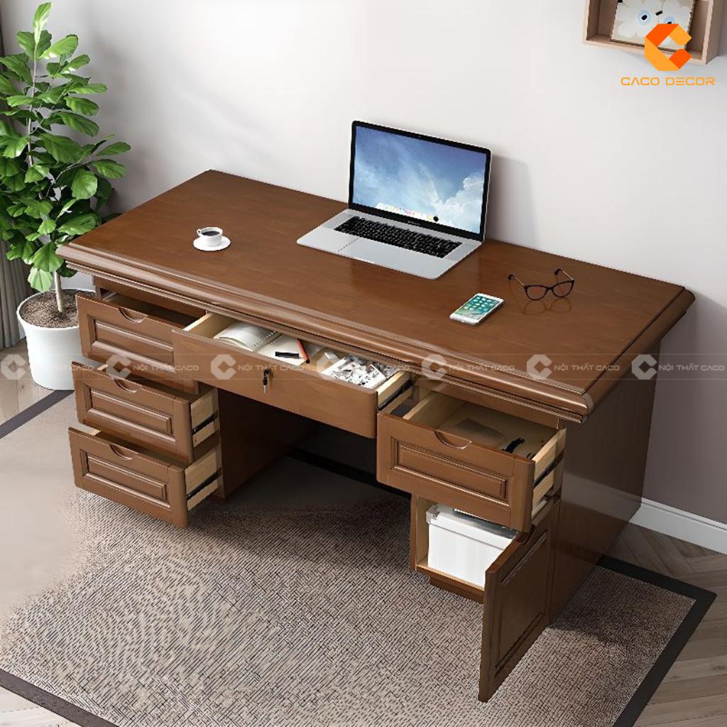 Bàn Làm Việc Tại Nhà Gỗ Tự Nhiên BLV056 Nhiều Ngăn 1
