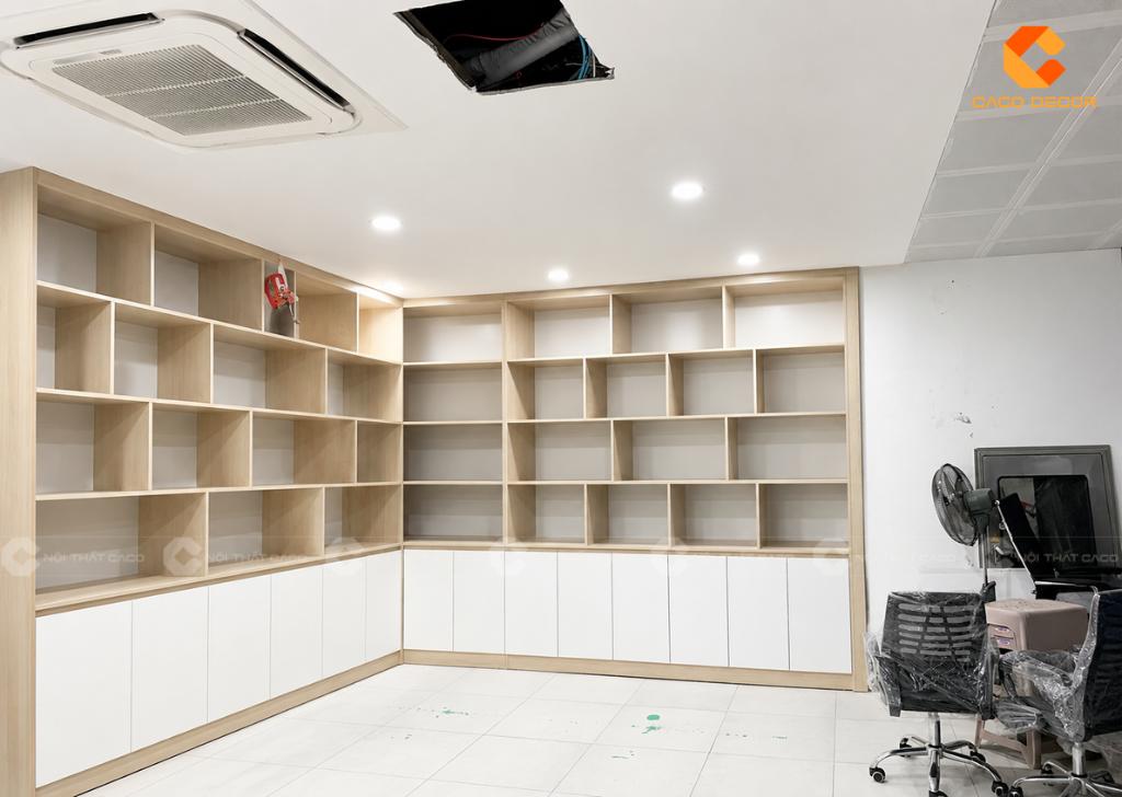 Hệ tủ hồ sơ văn phòng chữ L phối trắng vân gỗ