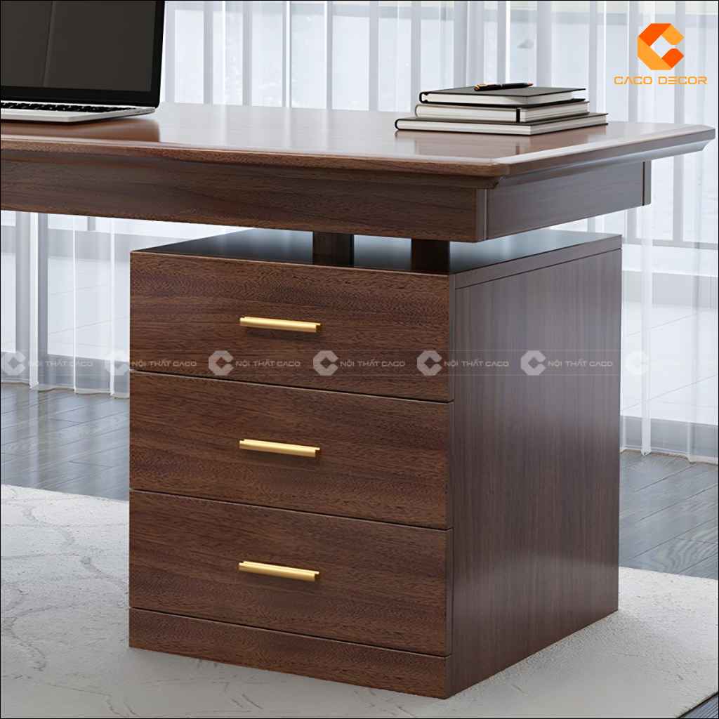 Cận cảnh hộc ba ngăn tiện dụng của bàn giám đốc BGD059