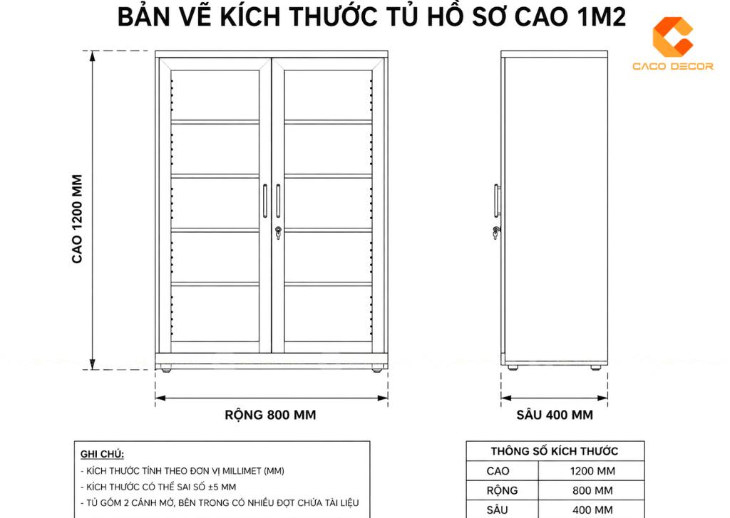 Kích thước tủ hồ sơ cao 1m2 dành cho văn phòng