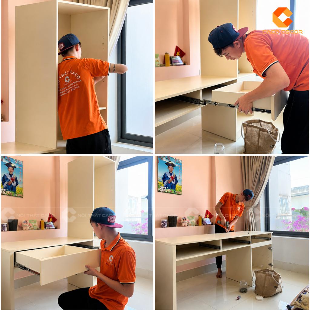Thợ CaCo lắp đặt bàn học tại công trình