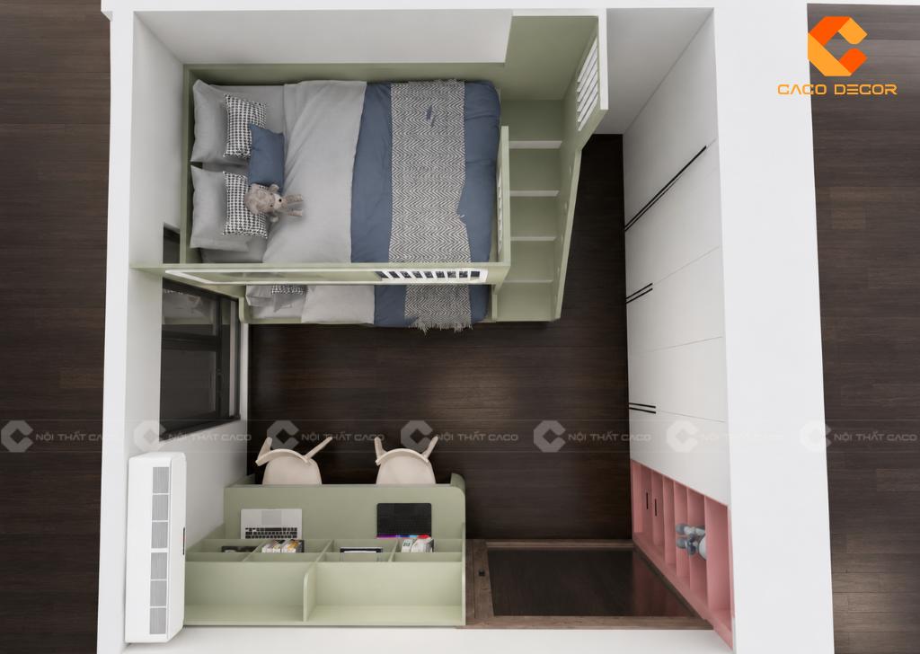 Mặt bằng 3D combo phòng ngủ trẻ em