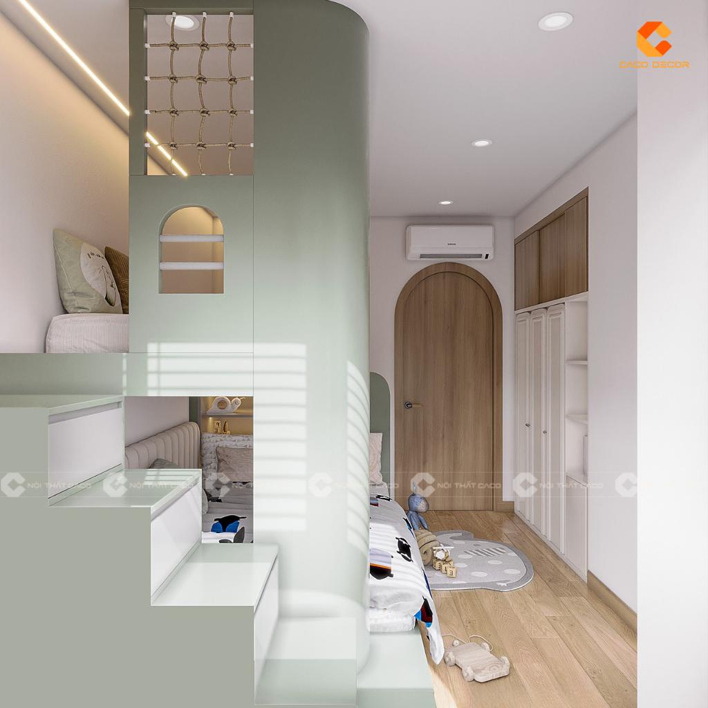 Mẫu giường tầng GT027 thiết kế cầu thang chắc chắn