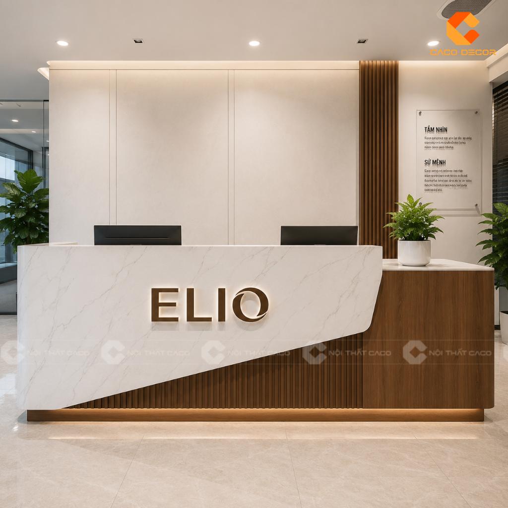 Thiết Kế Quầy Lễ Tân Hiện Đại Với Logo Nổi Chuyên Nghiệp 11